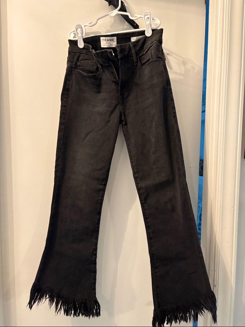 Frame Le Crop Mini Boot Denim Black Fringe Jeans